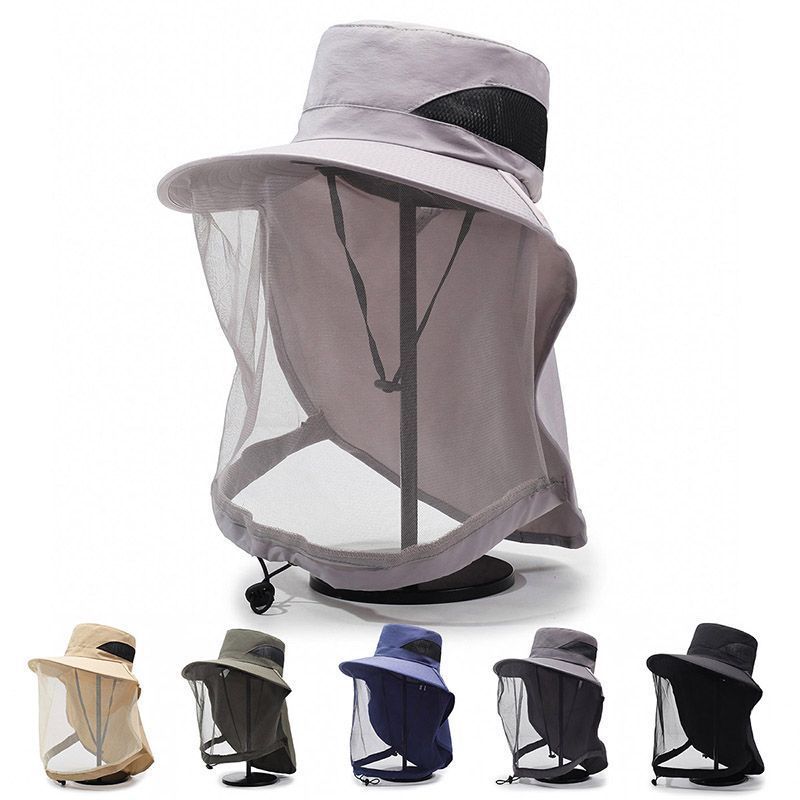 Sun Hat Wide Brim - قبعة شمسية شبكية مع حزام للرقبة