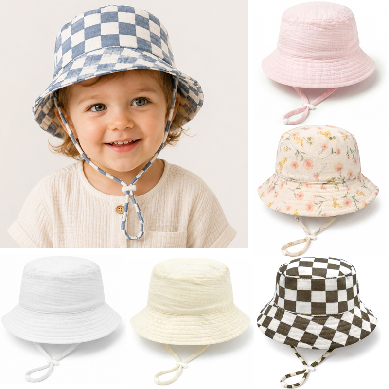Bucket Hat Cotton - قبعة صيفية للأطفال من الموسلين قابلة