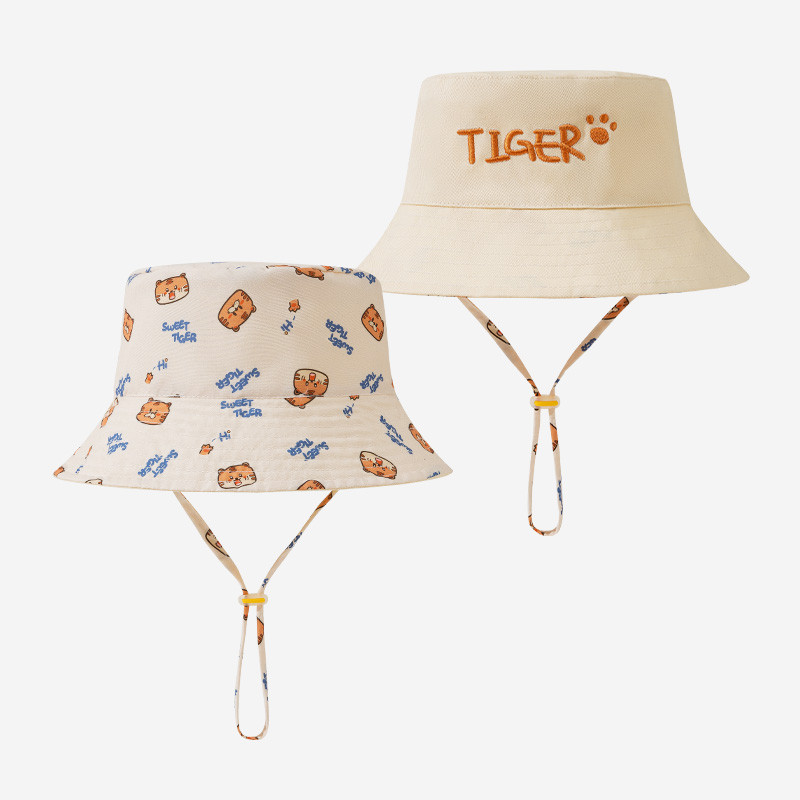 Bucket Hat Cotton - قبعة صياد للأطفال مطرزة بالحروف، مطبوعة