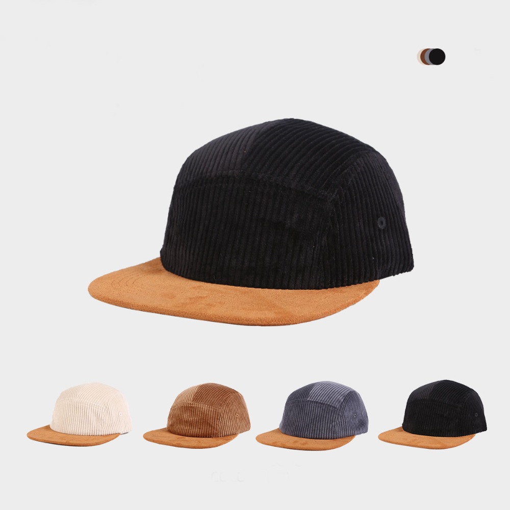 Corduroy Cap 5 Panel - قبعة بيسبول متعددة الاستخدامات بحافة مسطحة