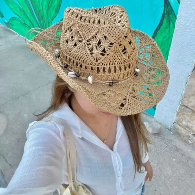 Cowboy Hat Straw - قبعة شمس صيفية من القش للرجال