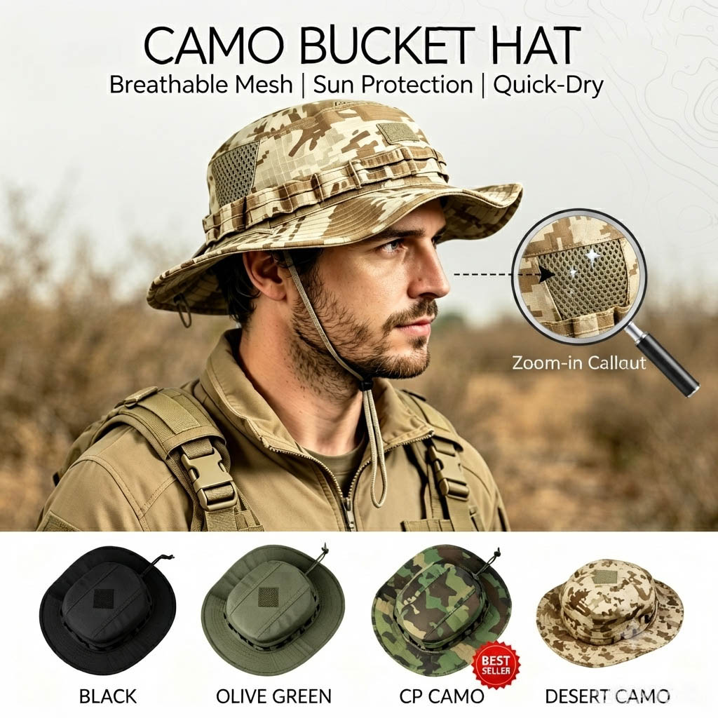 Boonie Hat Tactical - قبعة تكتيكية للرجال للحماية من الشمس،
