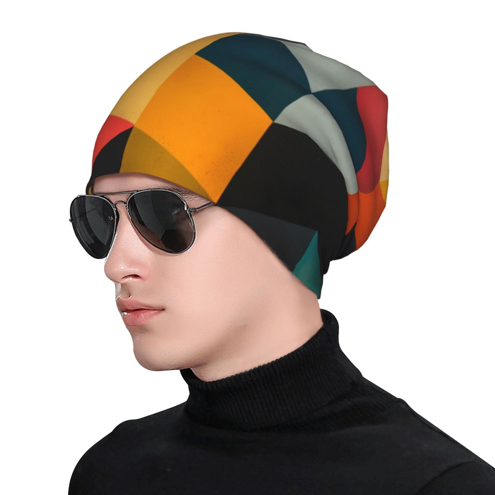 Beanie Cuffed Knit - قبعة صغيرة محبوكة بنمط مكعب هندسي،