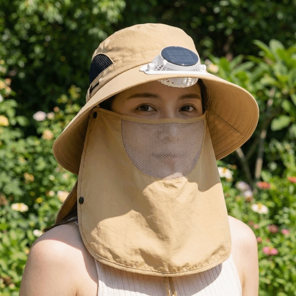 Sun Hat Wide Brim - قبعة بمروحة شمسية محمولة قابلة لإعادة
