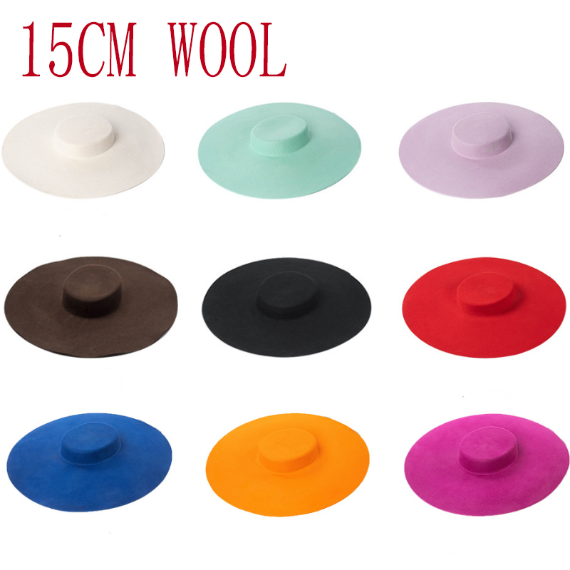 Fedora Hat Wool - 15 سنتيمتر الصوف القمح واسعة حافة