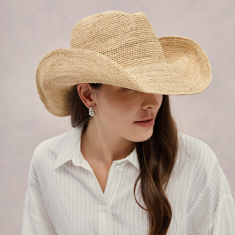 Cowboy Hat Straw - قبعة رافيا فاخرة مصنوعة يدويًا على